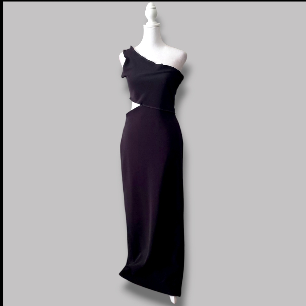 Elegant Black One-Shoulder Betsy and Adam Dress With Cut-out